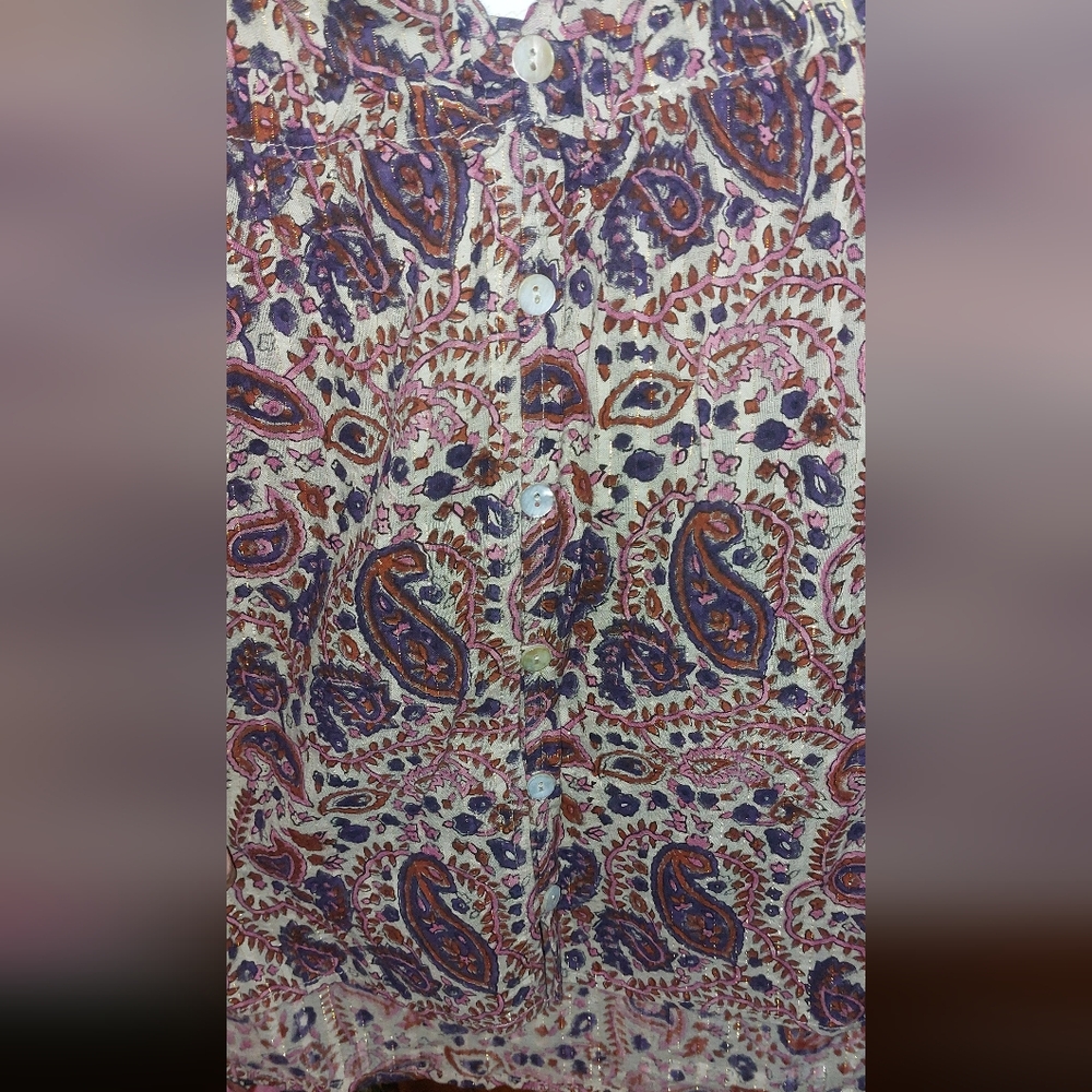 Cleobella Paisley Button-Front Blouse in Mauve and Navy - Picture 12 of 14